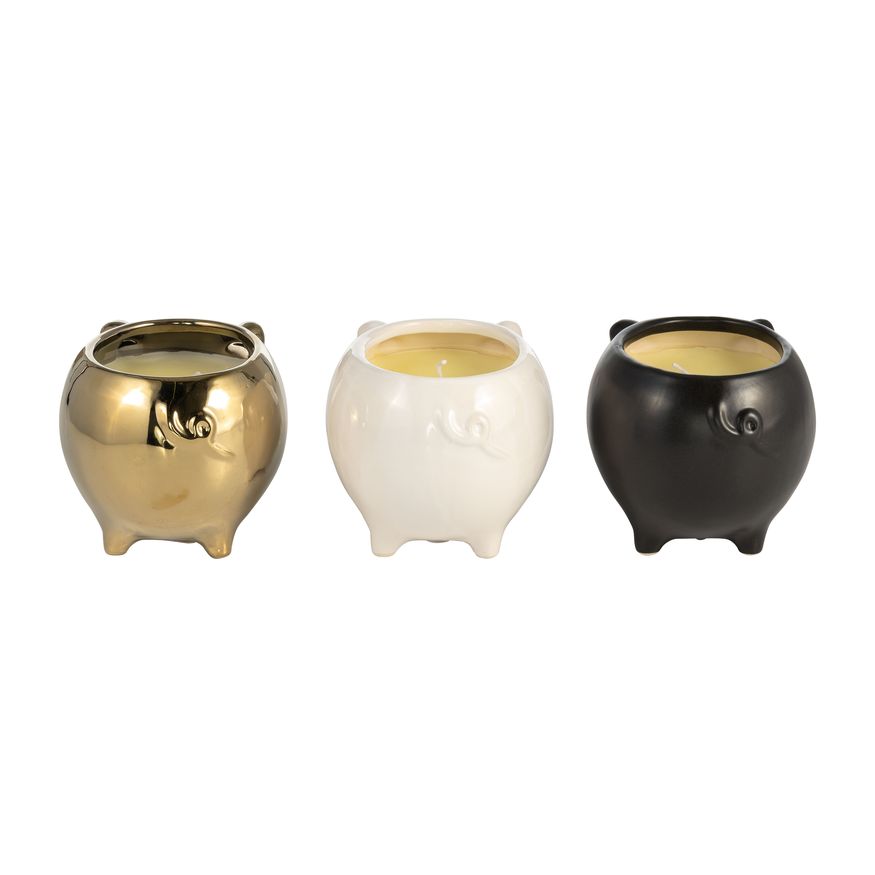 Sagebrook 7" 9 Oz Vanilla Sandalwood Pig Candles (Set of 3) - Multi