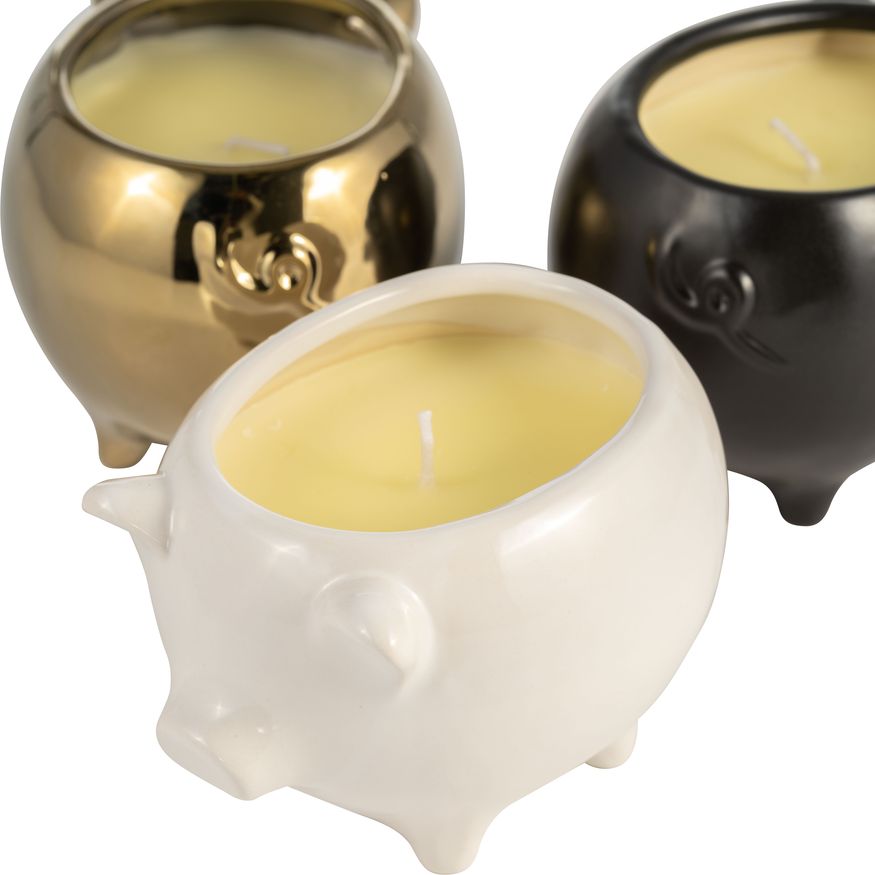 Sagebrook 7" 9 Oz Vanilla Sandalwood Pig Candles (Set of 3) - Multi