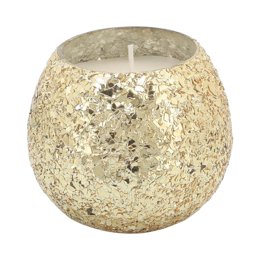 Sagebrook 4" 11 Oz Spiced Pear Crackled Glass Candle - Gold