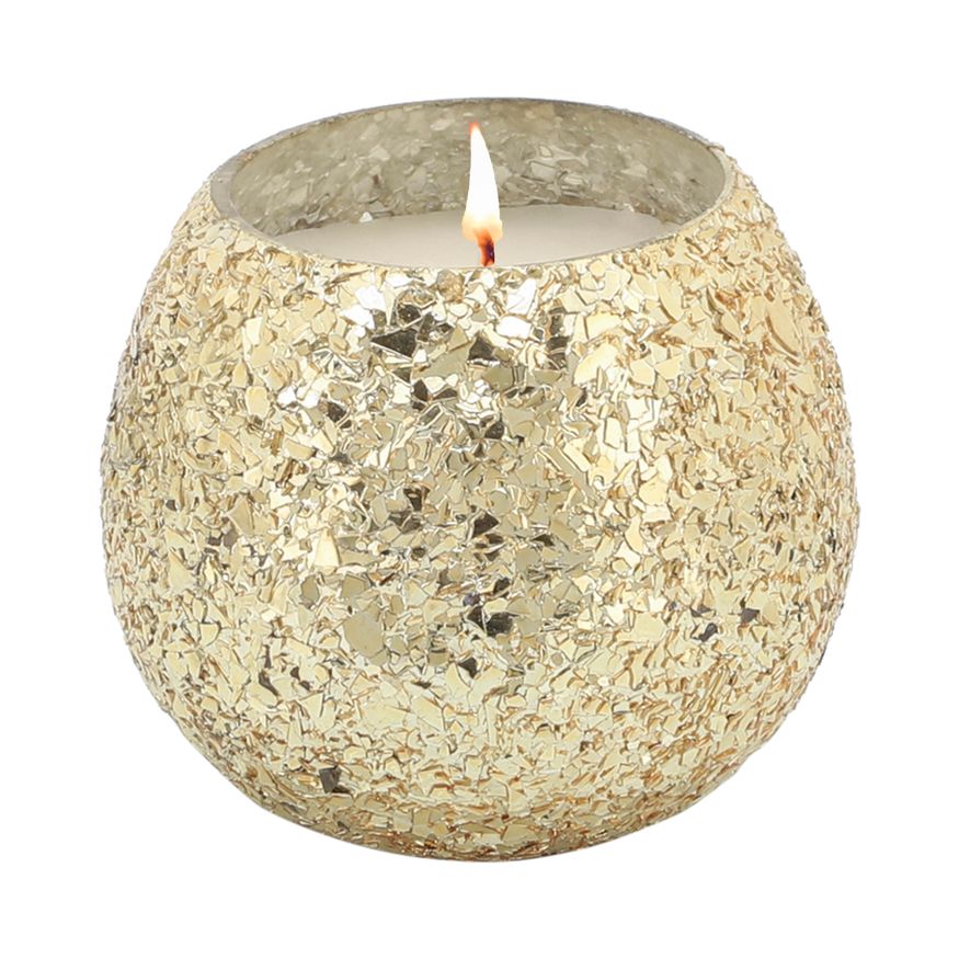 Sagebrook 4" 11 Oz Spiced Pear Crackled Glass Candle - Gold