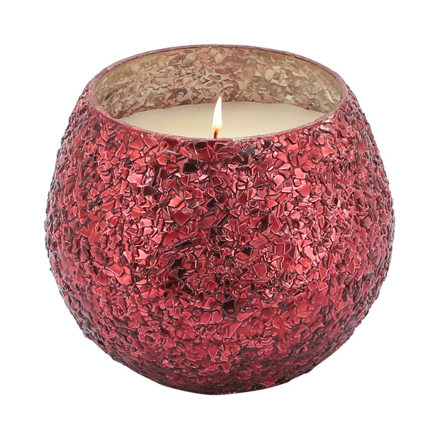 Sagebrook 4" 11 Oz Frasier Fir Crackled Glass Candle - Red