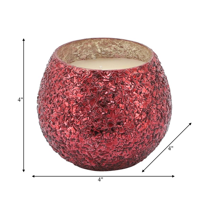 Sagebrook 4" 11 Oz Frasier Fir Crackled Glass Candle - Red