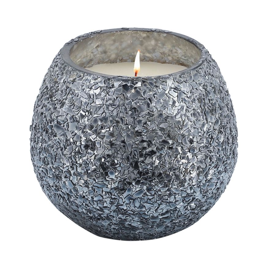 Sagebrook 4" 11 Oz Santal Vanilla Crackled Glass Candle - Gray