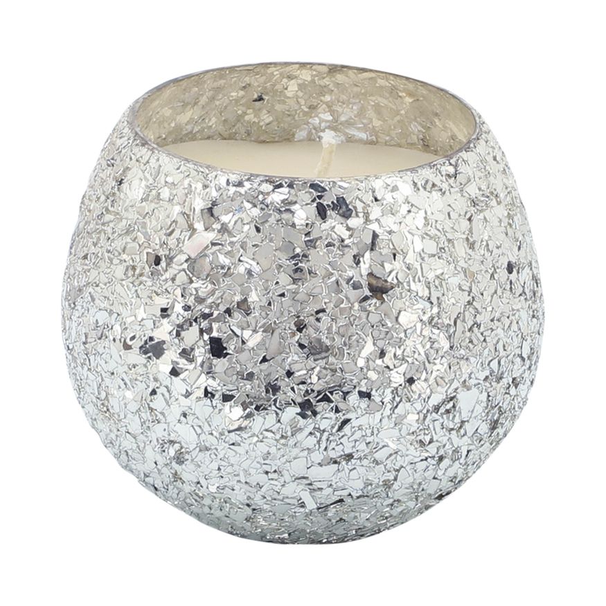 Sagebrook 4" 11 Oz Casa Pacifica Crackled Glass Candle - Silver