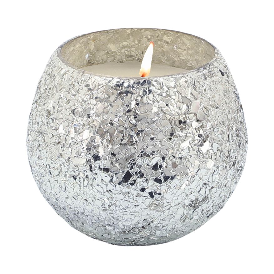 Sagebrook 4" 11 Oz Casa Pacifica Crackled Glass Candle - Silver