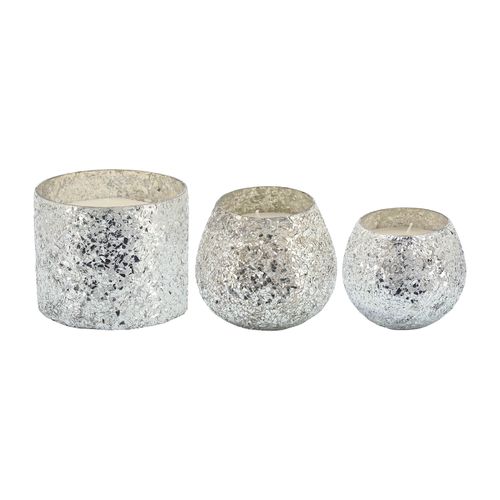 Sagebrook 4" 11 Oz Casa Pacifica Crackled Glass Candle - Silver