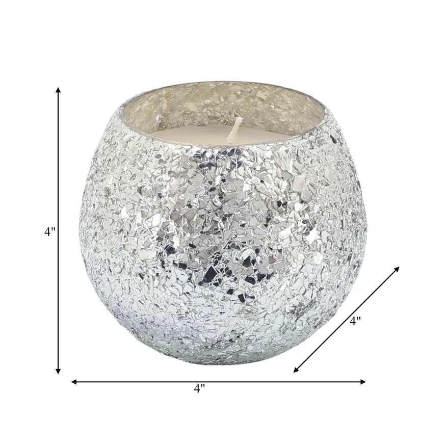 Sagebrook 4" 11 Oz Casa Pacifica Crackled Glass Candle - Silver