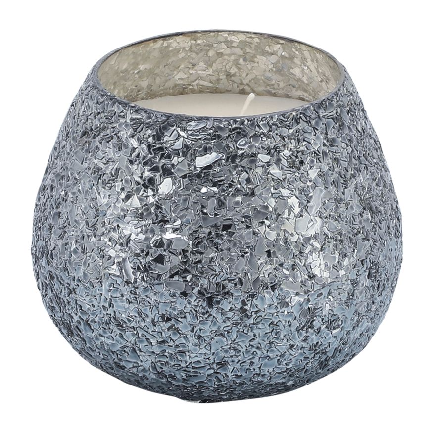 Sagebrook 5" 17 Oz Santal Vanilla Crackled Glass Candle - Gray