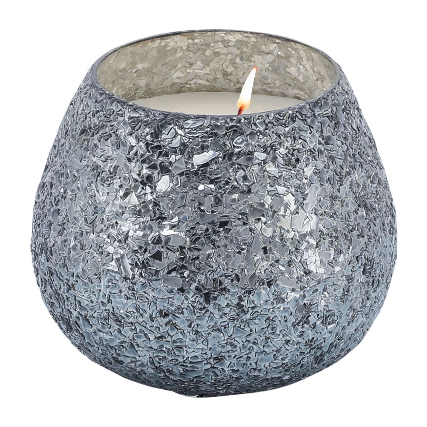 Sagebrook 5" 17 Oz Santal Vanilla Crackled Glass Candle - Gray