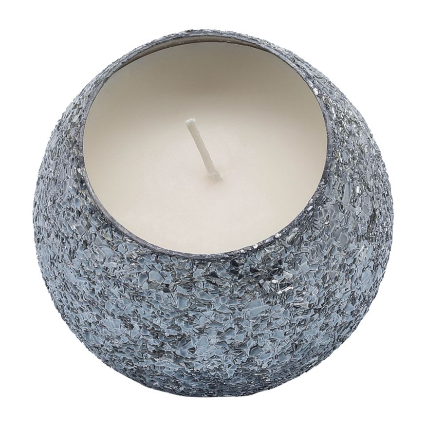 Sagebrook 5" 17 Oz Santal Vanilla Crackled Glass Candle - Gray