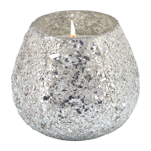 Sagebrook 5" 17 Oz Casa Pacifica Crackled Glass Candle - Silver