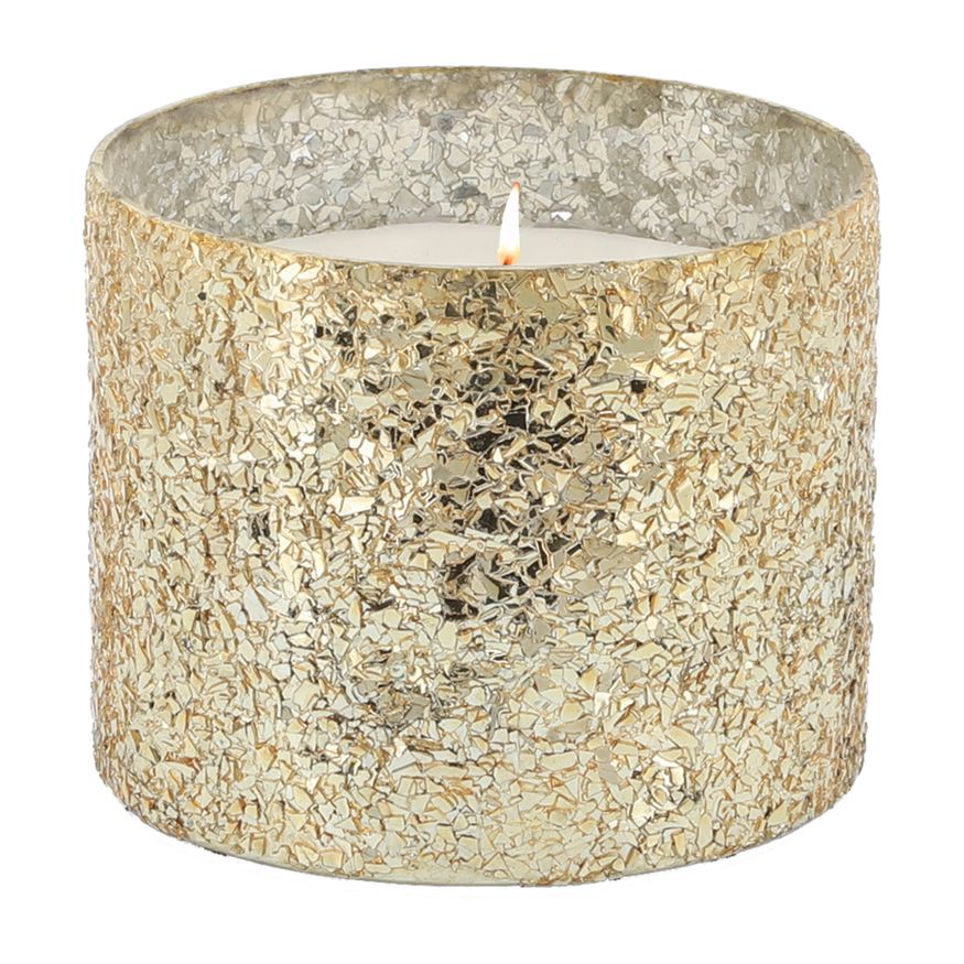 Sagebrook 5" 26 Oz Spiced Pear Crackled Glass Candle - Gold