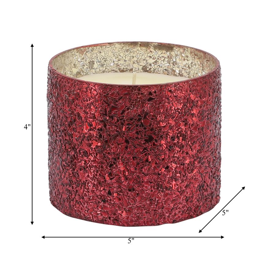 Sagebrook 5" 26 Oz Frasier Fir Crackled Glass Candle - Red