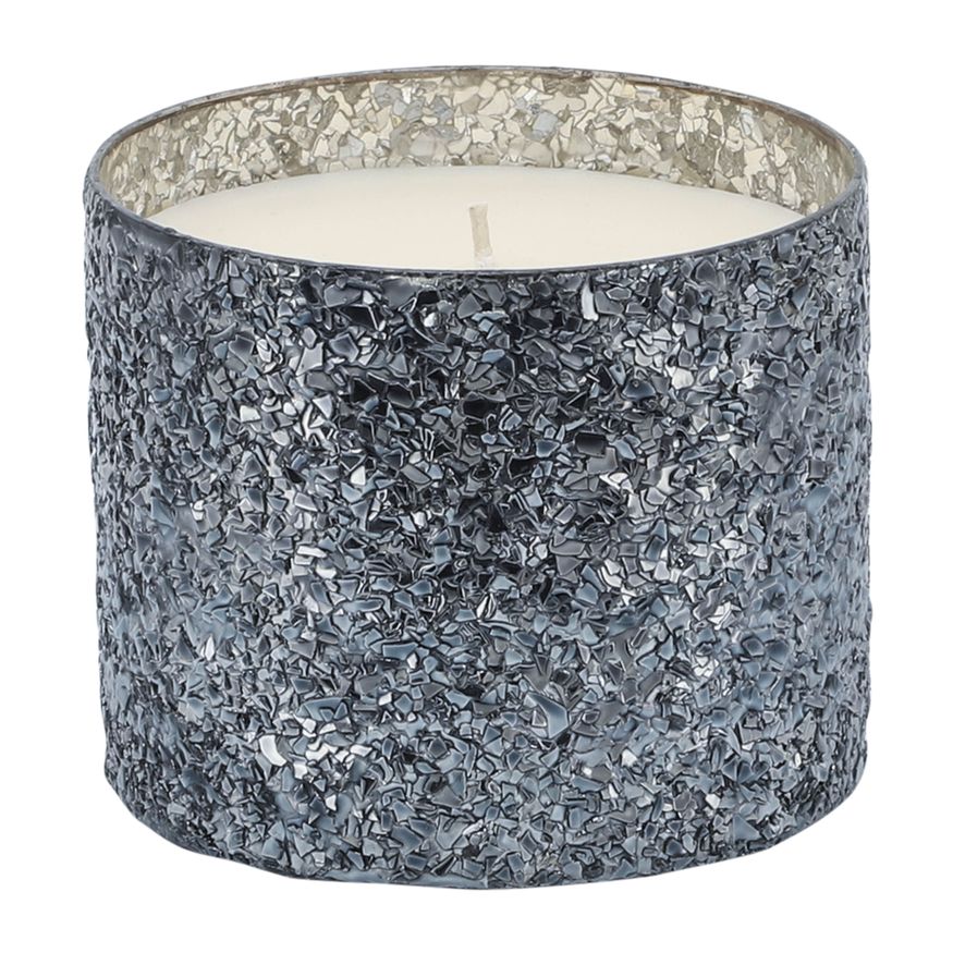 Sagebrook 5" 26 Oz Santal Vanilla Crackled Glass Candle - Gray