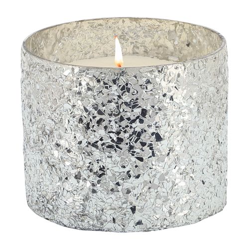 Sagebrook 5" 26 Oz Casa Pacifica Crackled Glass Candle - Silver