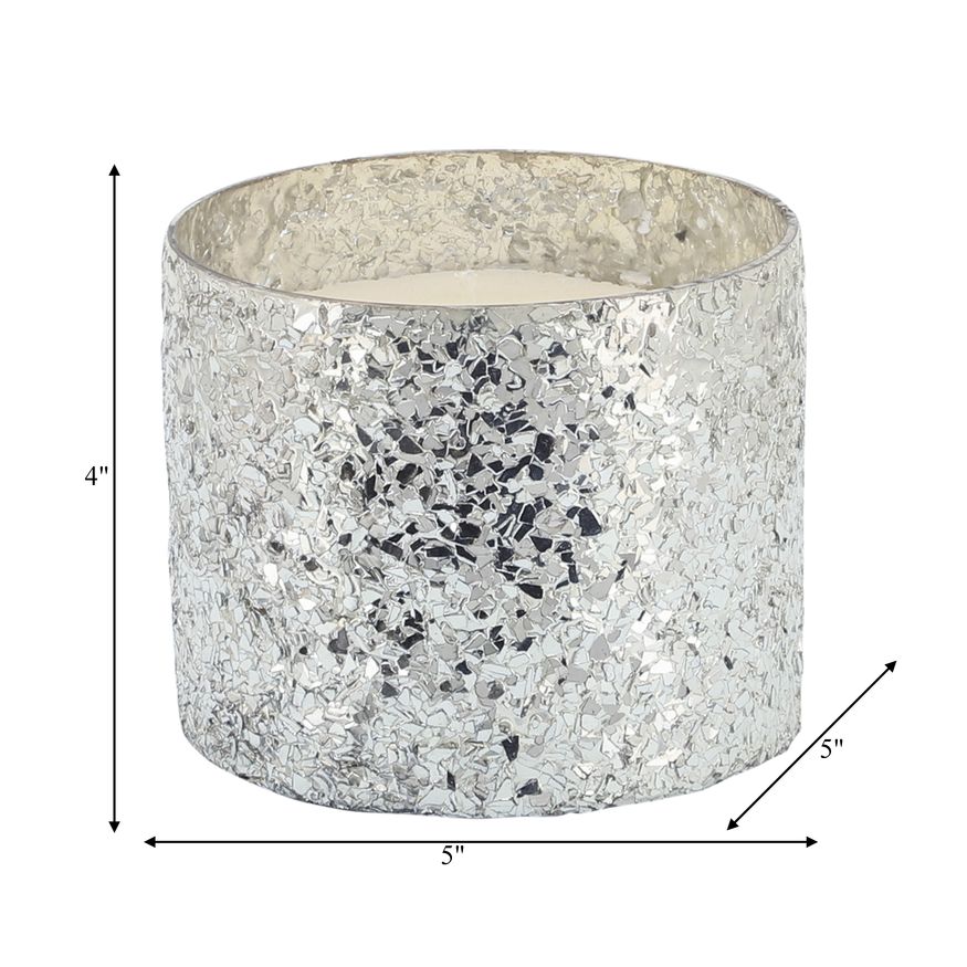 Sagebrook 5" 26 Oz Casa Pacifica Crackled Glass Candle - Silver