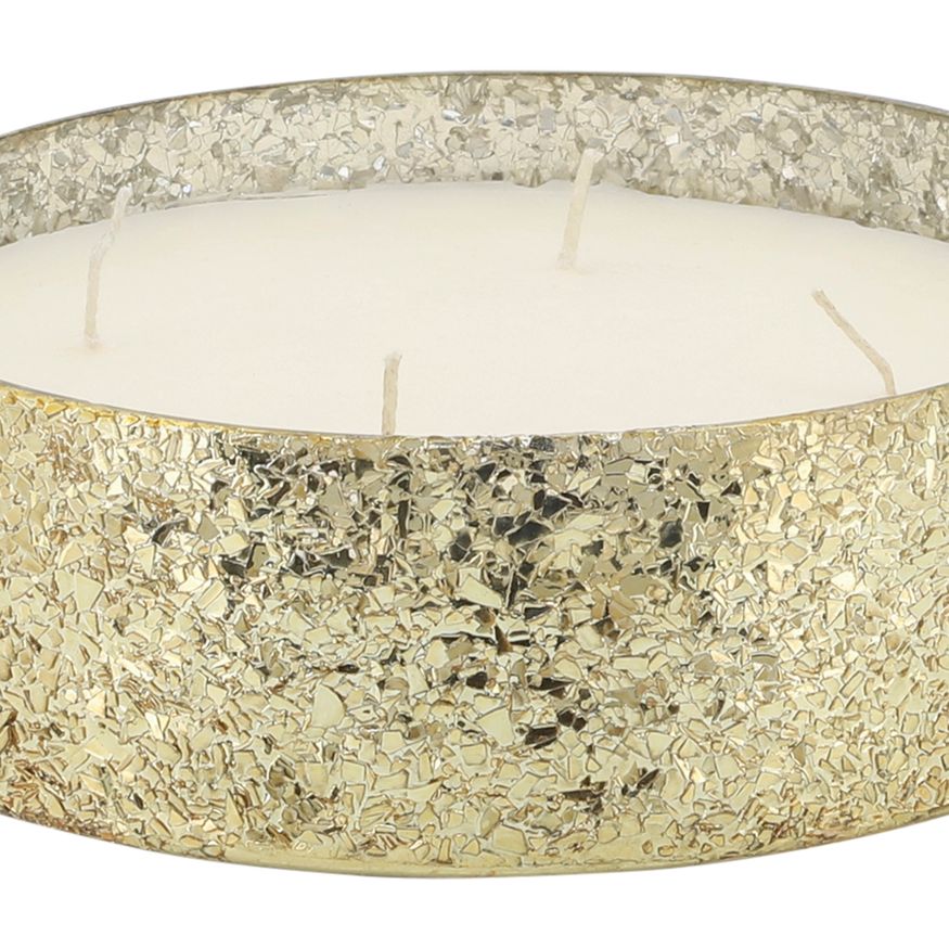 Sagebrook 9" 49 Oz Spiced Pear Crackled Glass Candle - Gold