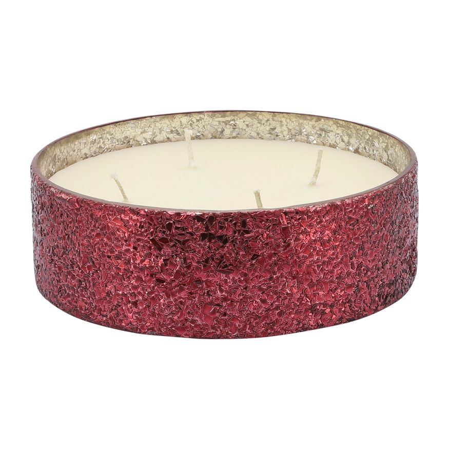 Sagebrook 9" 49 Oz Frasier Fir Crackled Glass Candle - Red