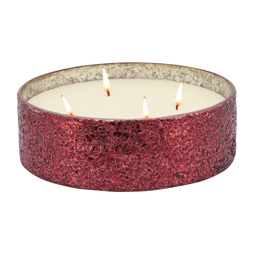 Sagebrook 9" 49 Oz Frasier Fir Crackled Glass Candle - Red