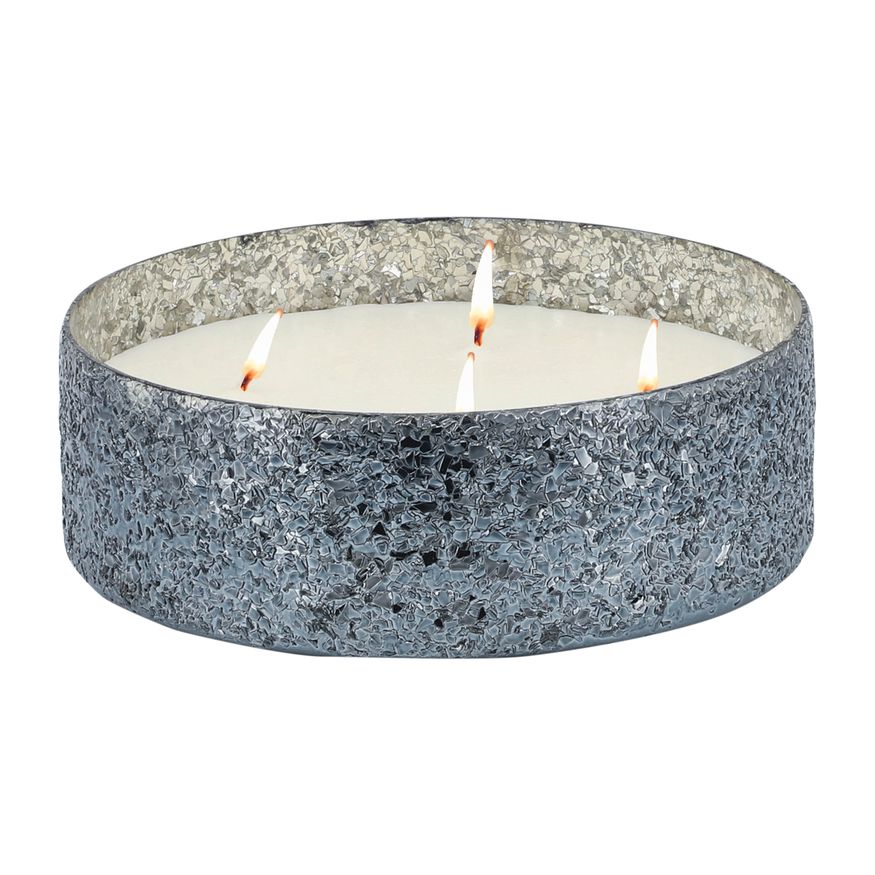 Sagebrook 9" 49 Oz Santal Vanilla Crackled Glass Candle - Gray