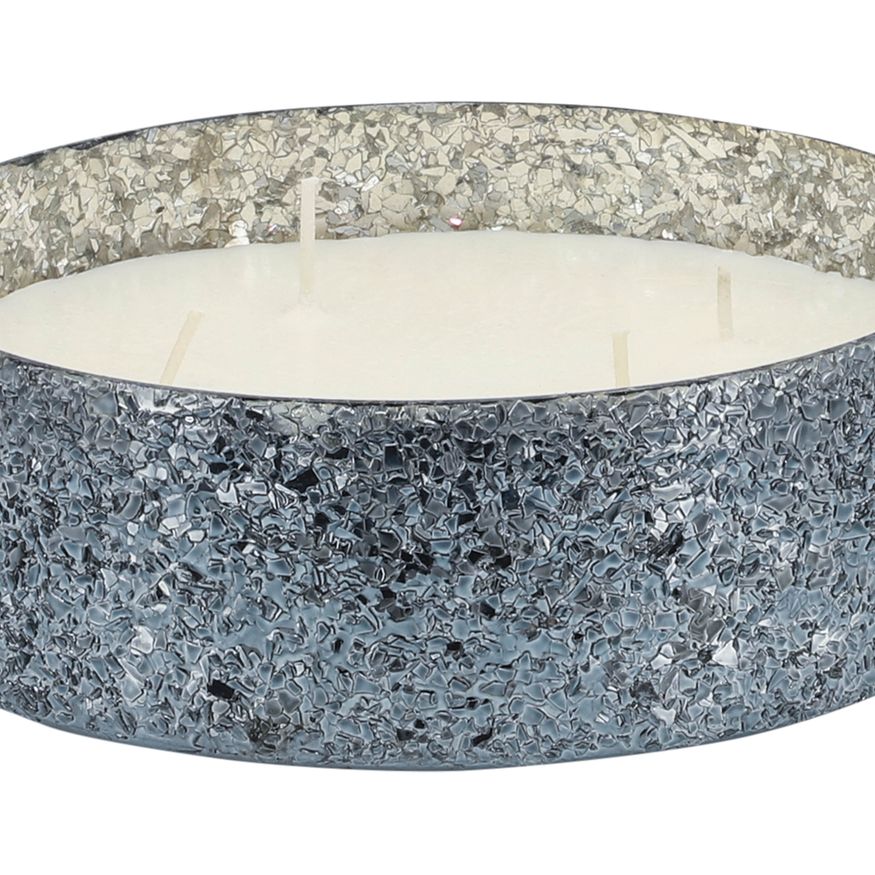 Sagebrook 9" 49 Oz Santal Vanilla Crackled Glass Candle - Gray