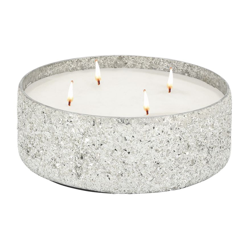 Sagebrook 9" 49 Oz Casa Pacifica Crackled Glass Candle - Silver