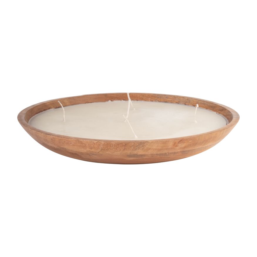 Sagebrook - 14" 56 Oz Vanilla Round Wood Bowl Candle in Natural