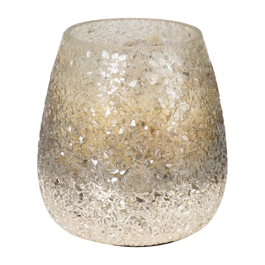 Sagebrook 4" 12 Oz Cozy Linen Crackle Glitter Candle