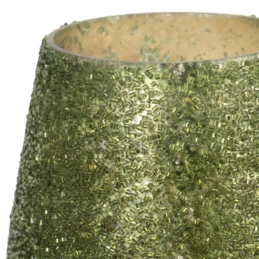 Sagebrook 6" 26 Oz Forest Beaded Candle - Green