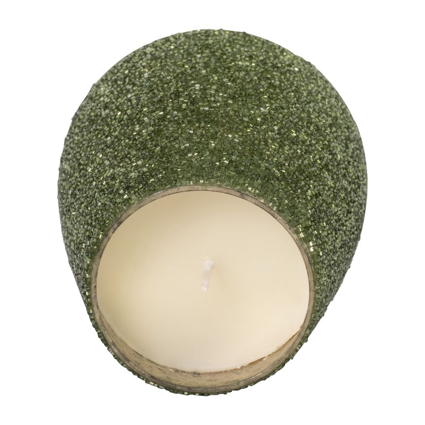 Sagebrook 6" 26 Oz Forest Beaded Candle - Green