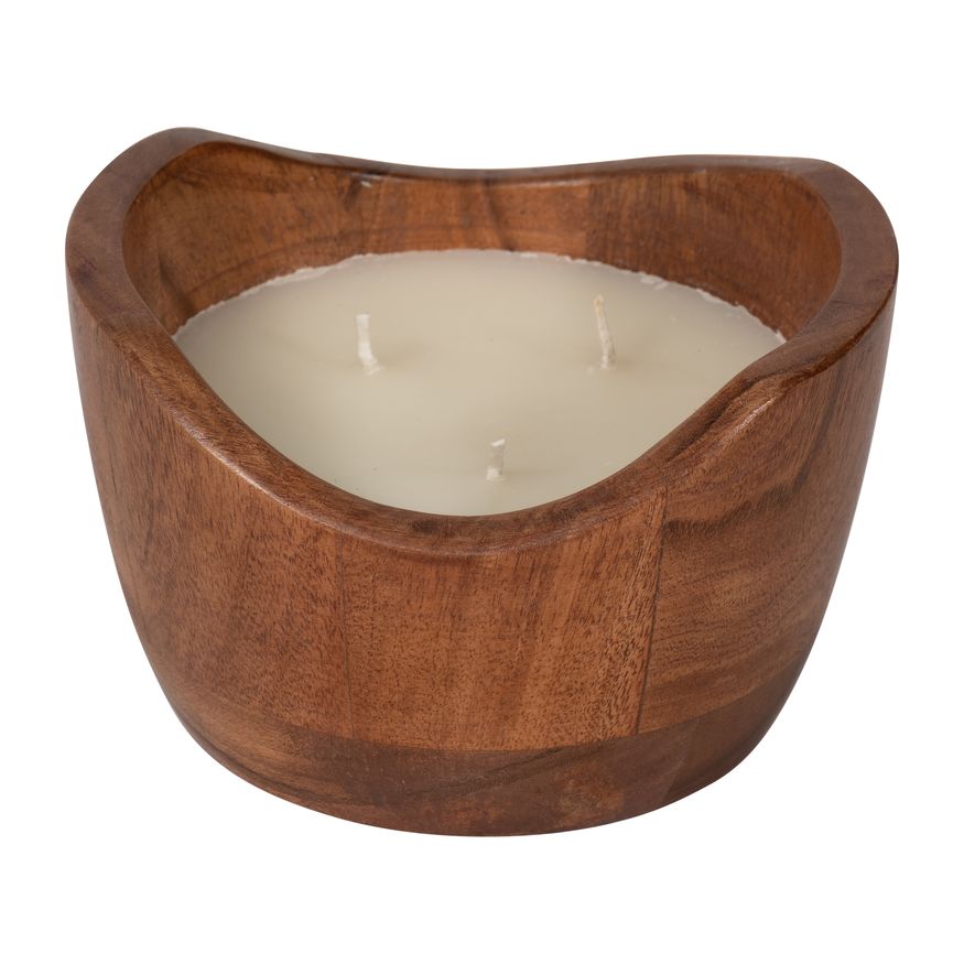 Sagebrook - 6" 17 Oz Vanilla Curvy Wood Bowl Candle in Natural