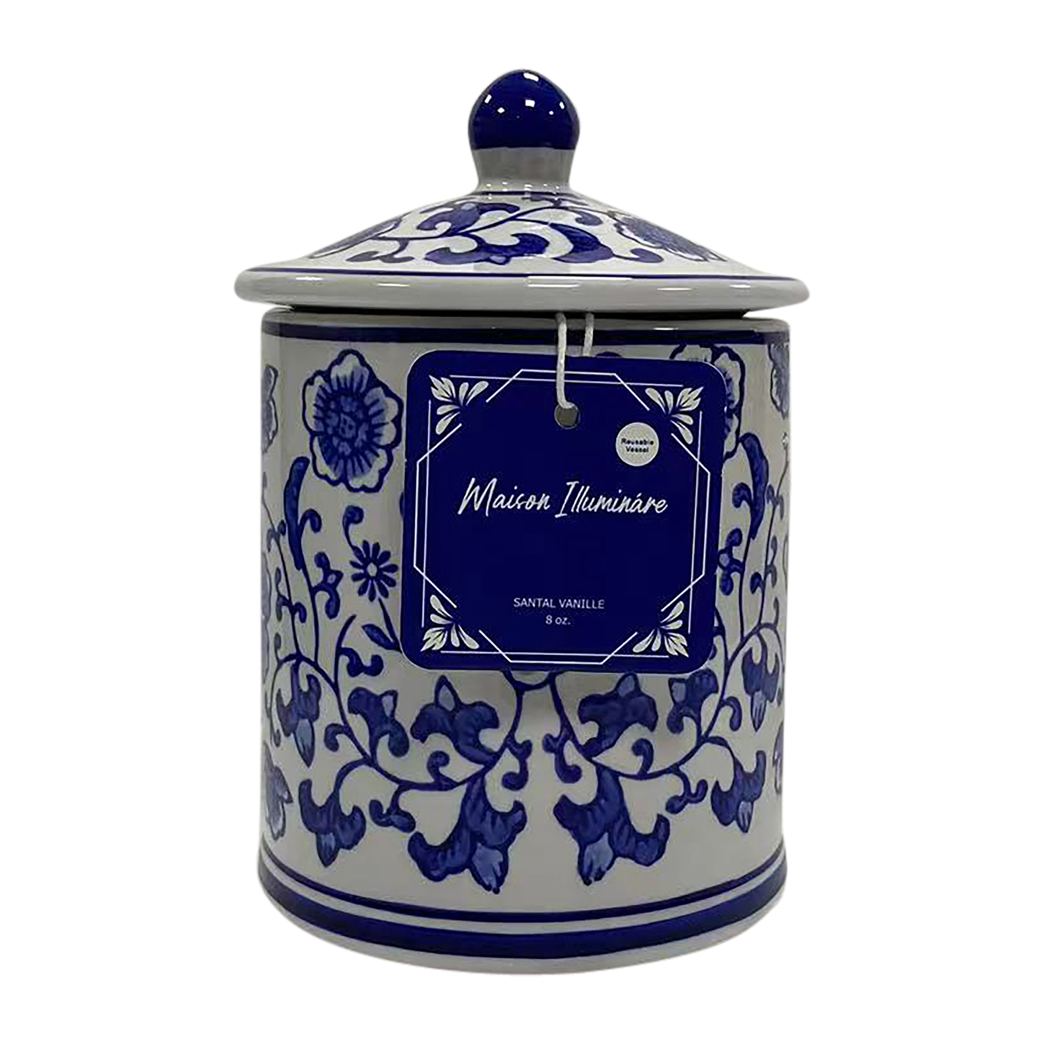 Sagebrook 6" 8oz Ceramic Chinoiserie Scented Candle with Lid - White/Blue