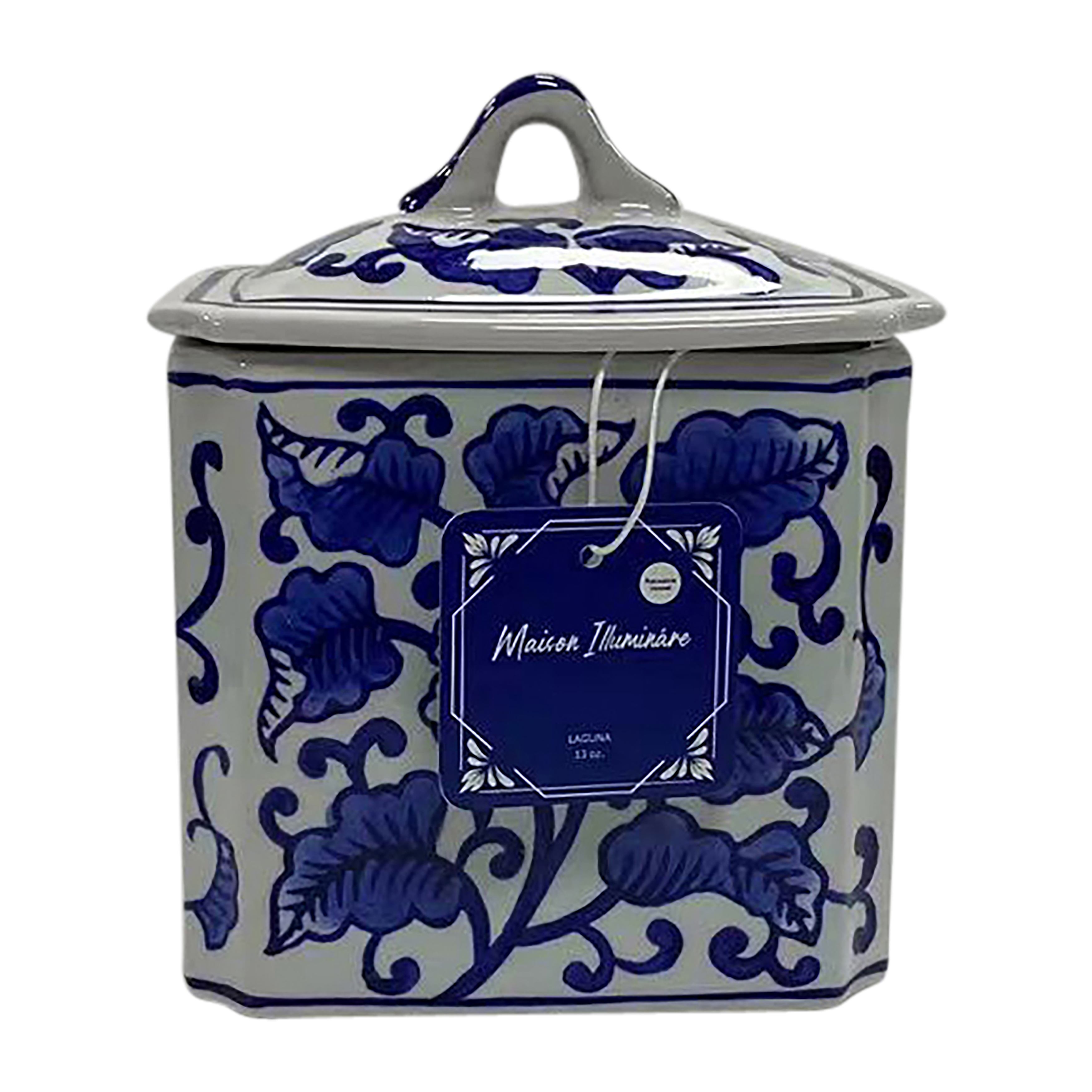 Sagebrook - 6" 13oz Ceramic Rectangle Chinoiserie Candle with Lid in White/Blue