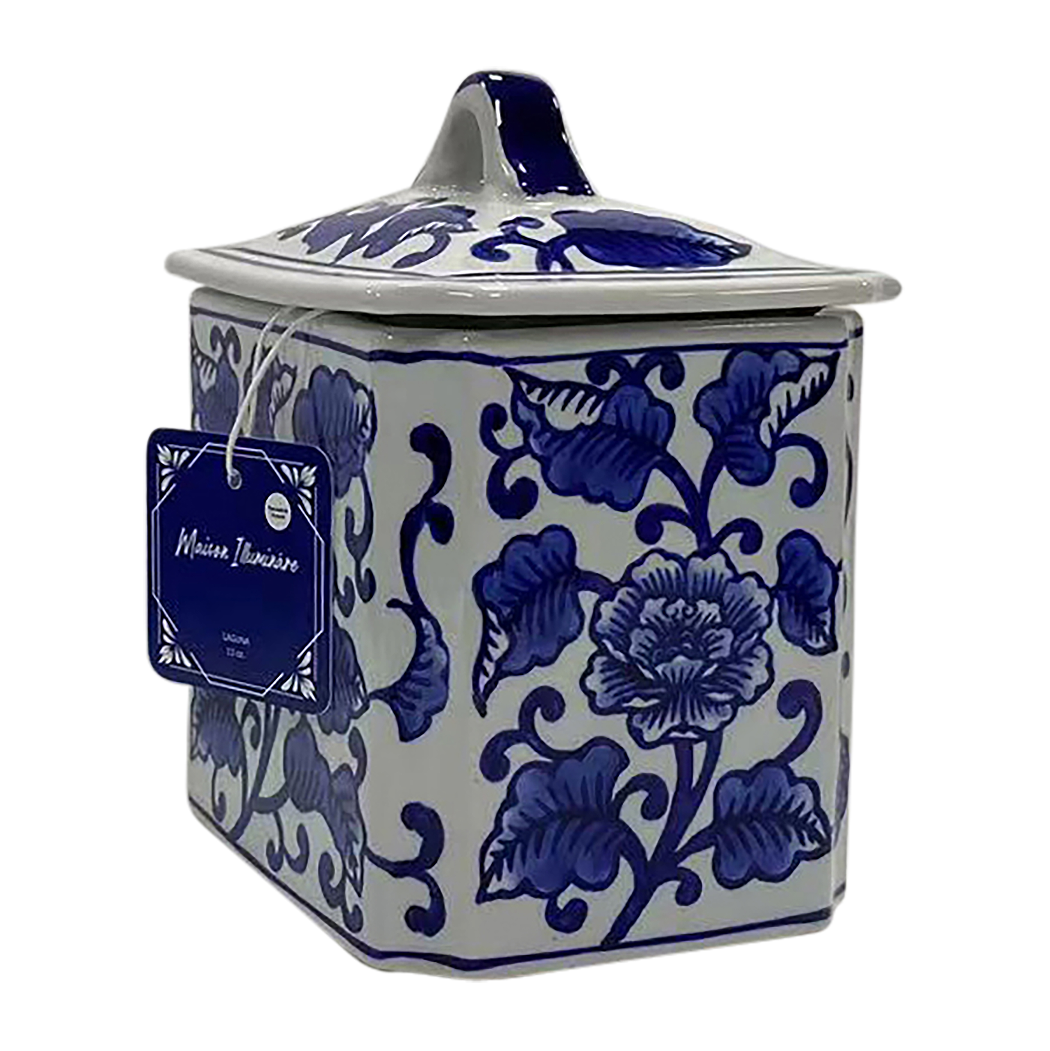 Sagebrook - 6" 13oz Ceramic Rectangle Chinoiserie Candle with Lid in White/Blue