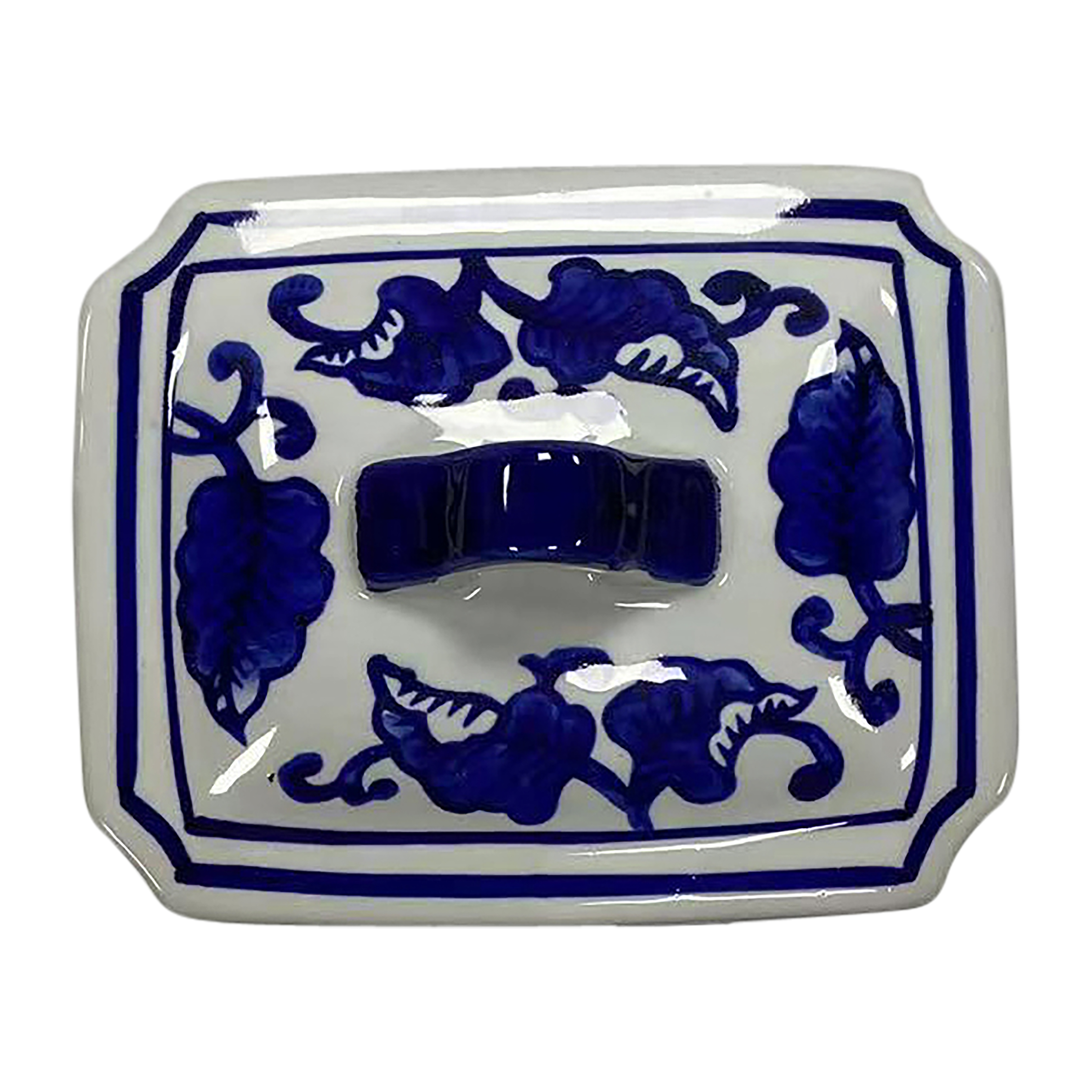 Sagebrook - 6" 13oz Ceramic Rectangle Chinoiserie Candle with Lid in White/Blue