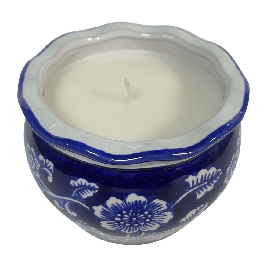 Sagebrook - 4" 7 Oz Round Chinoiserie Candle in Blue/White