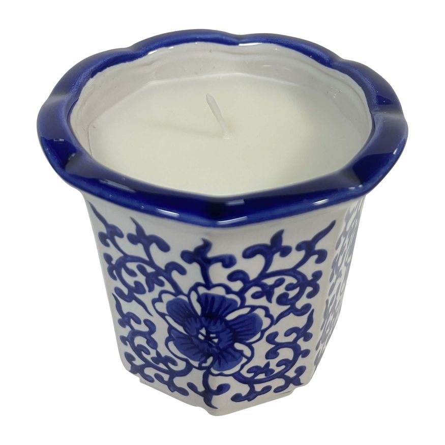 Sagebrook - 4" 5 Oz Fluted Chinoiserie Candle in Blue/White