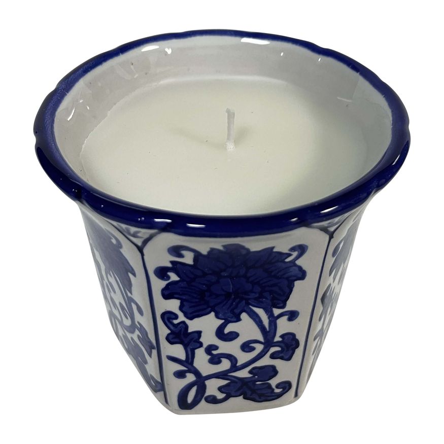 Sagebrook - 4" 6 Oz Fluted Chinoiserie Candle in Blue/White