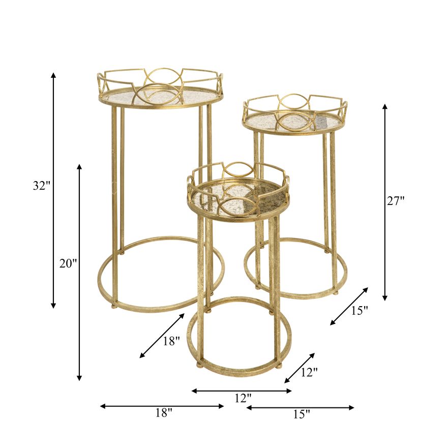 Sagebrook - Accent Table Set With Aged Mirror Top in Gold