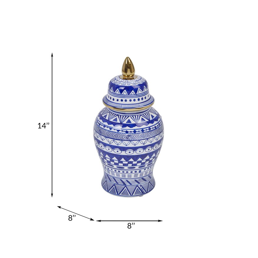 Sagebrook - 14" Temple Jar in White/Blue