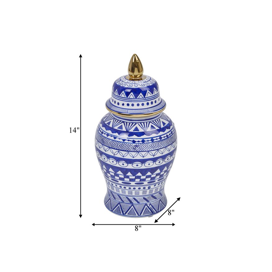 Sagebrook - 14" Temple Jar in White/Blue