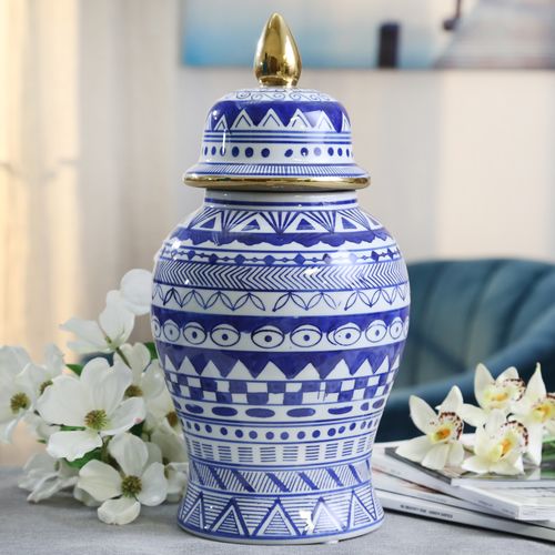 Sagebrook - 14" Temple Jar in White/Blue