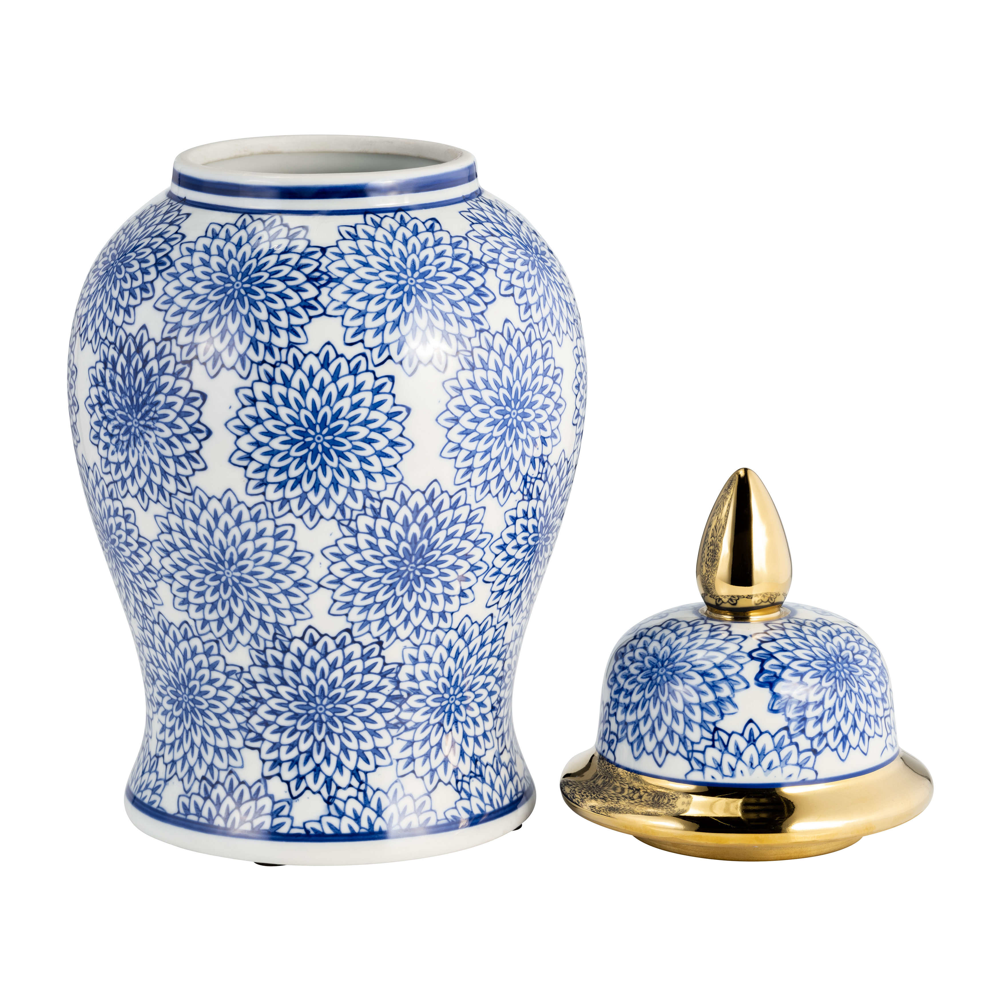 Sagebrook - 14" Temple Jar with Dalhia Flower in Blue/White