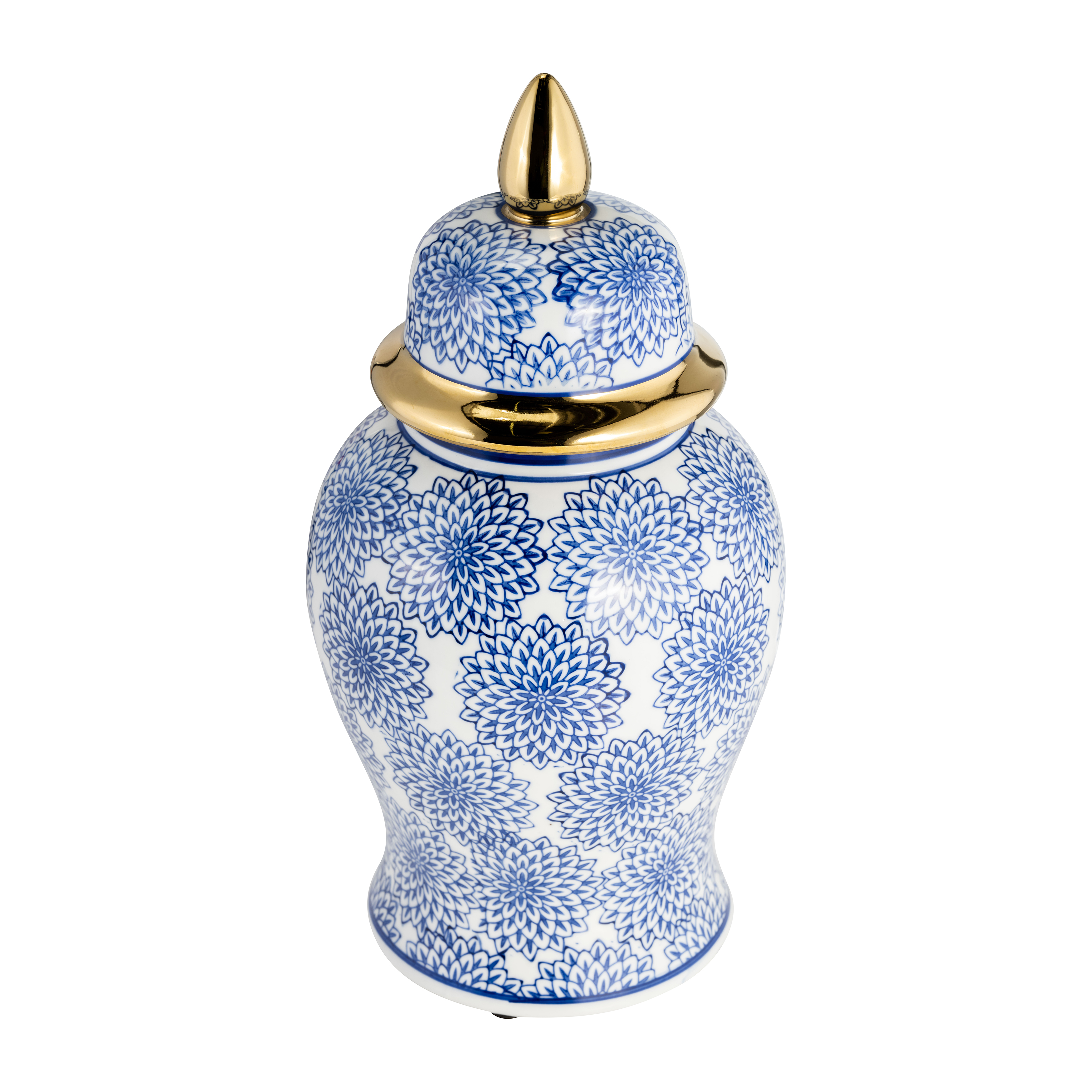 Sagebrook - 14" Temple Jar with Dalhia Flower in Blue/White