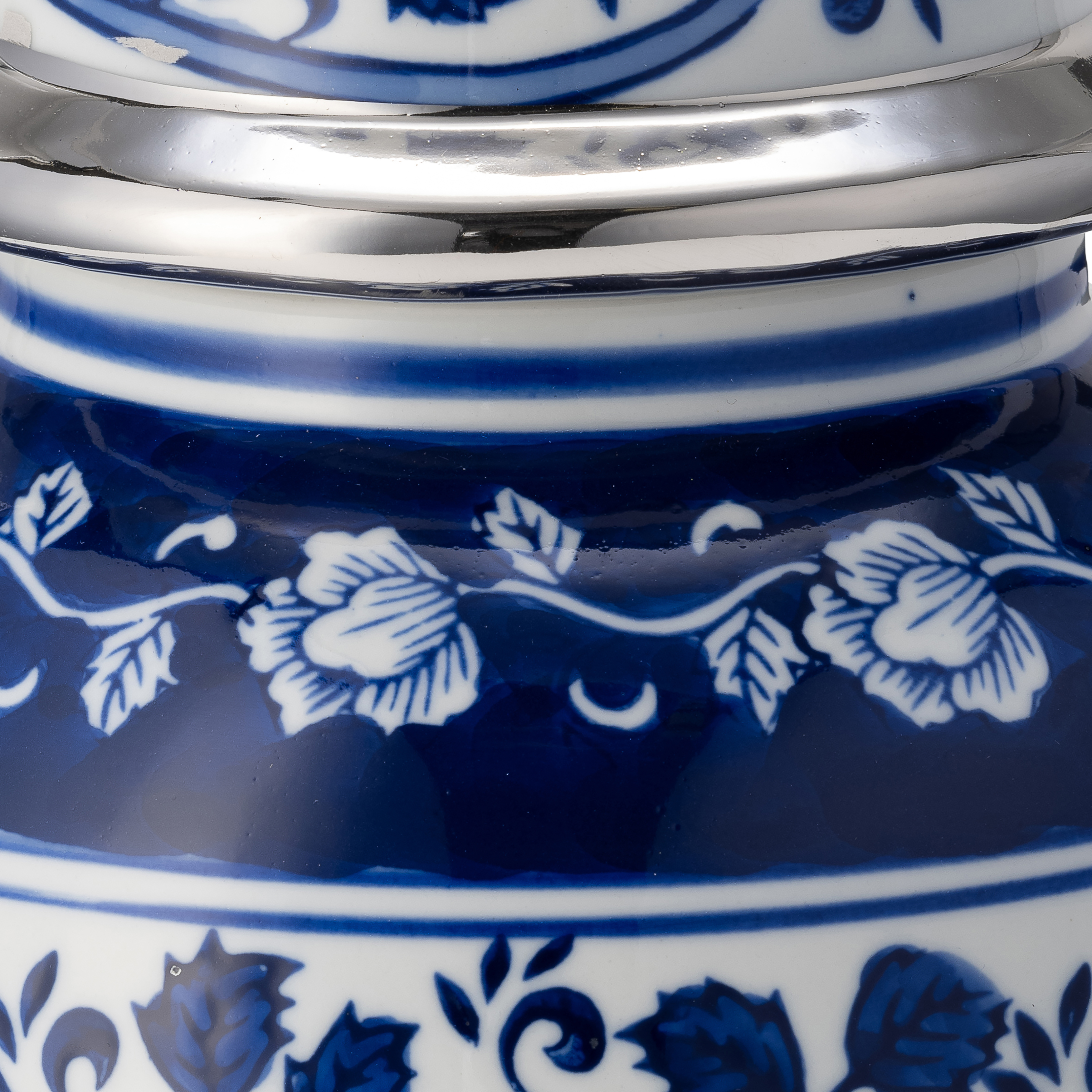 Sagebrook 14" Ceramic Blue/White Temple Jar - Silver