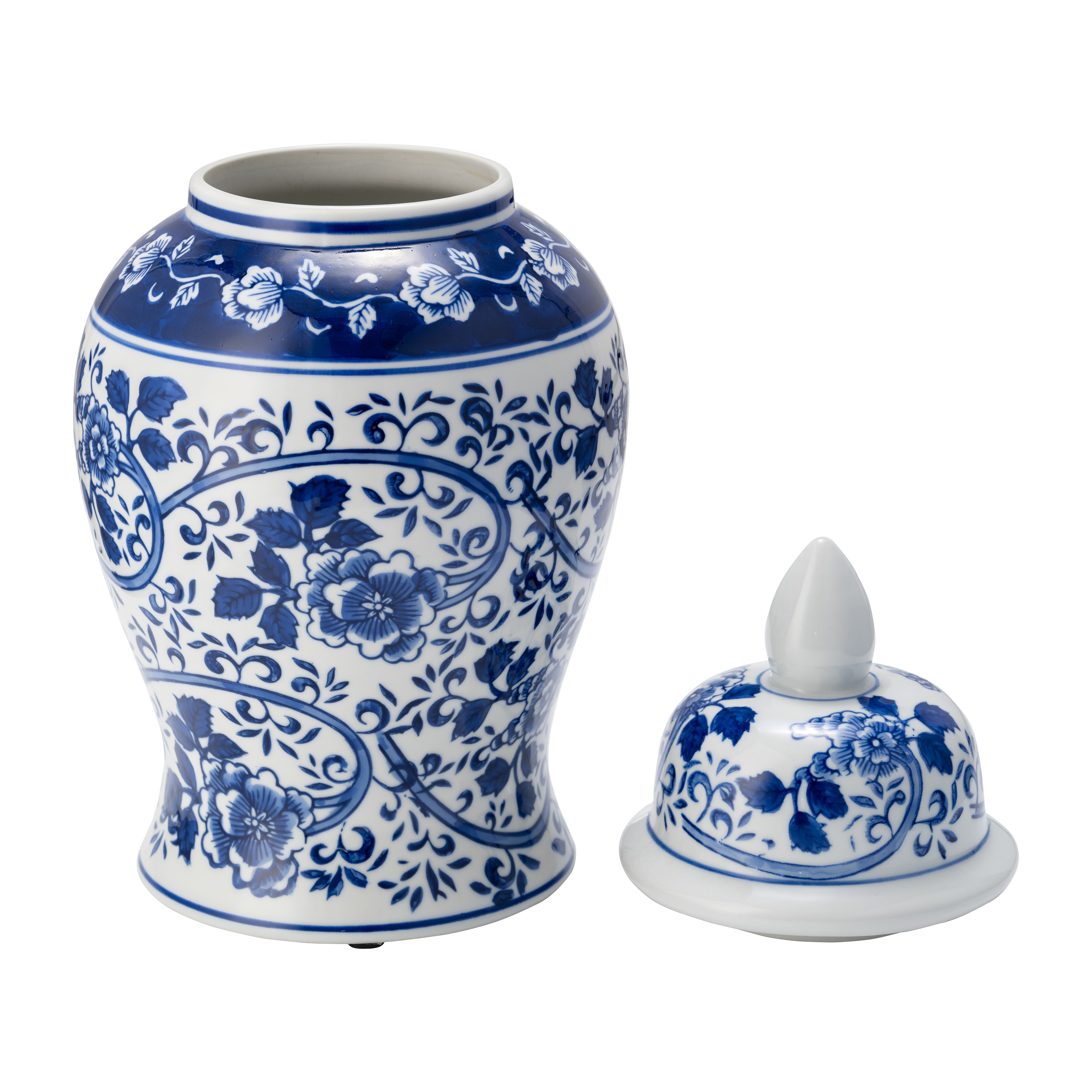 Sagebrook 14" Ceramic Blue/White Temple Jar - White