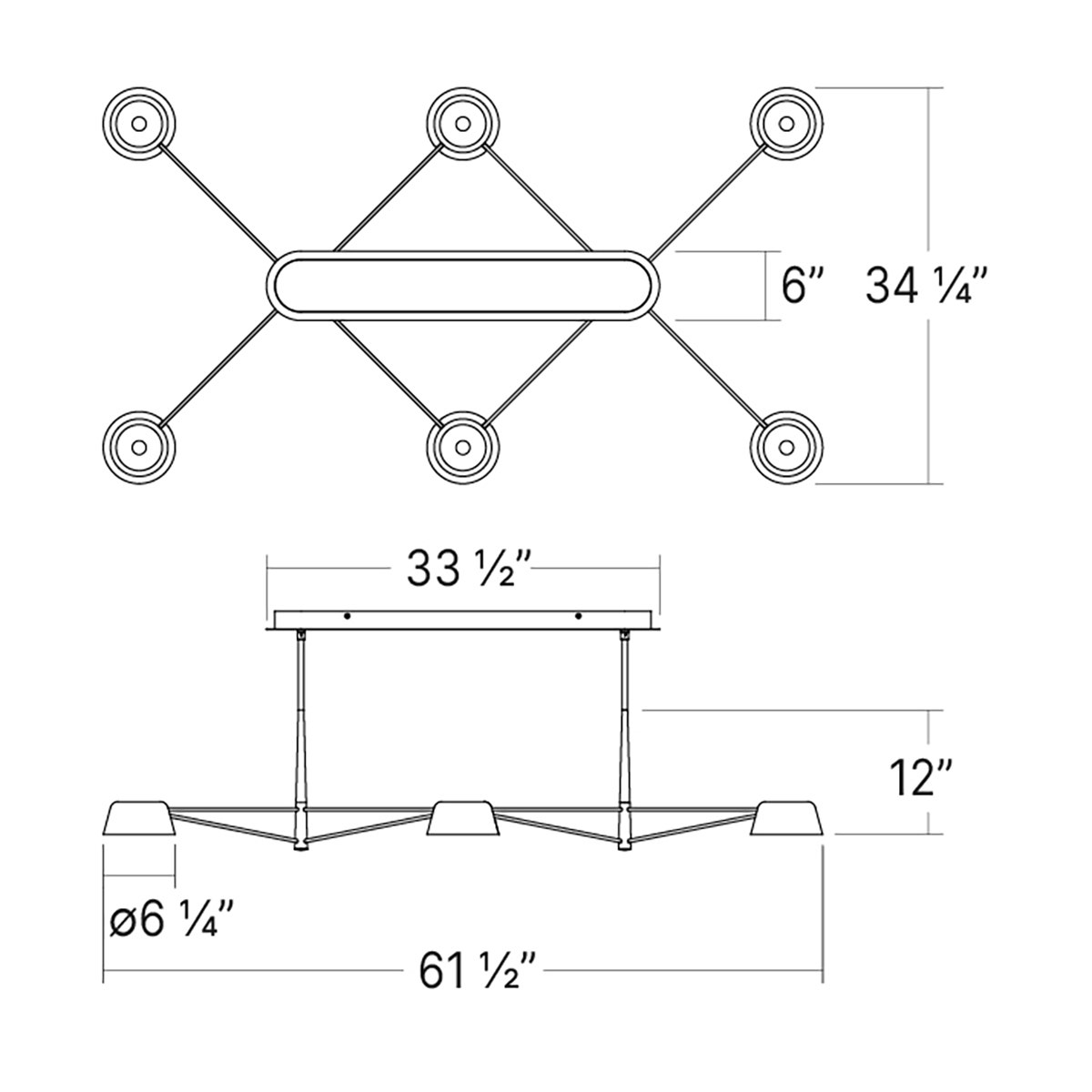 Sonneman Ray Chandelier - 6 Light, Warm Gray, Warm Gray Aluminum