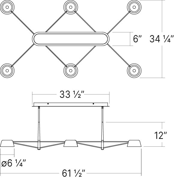 Sonneman Ray Chandelier - 6 Light, Satin Black, Satin Black Aluminum