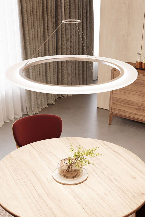 Sonneman Arctic Rings Single LED Pendant - Bright Satin Aluminum, 30" Single LED Ring Pendant