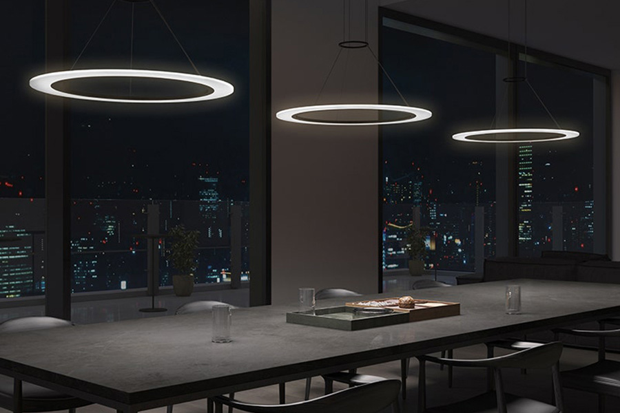 Sonneman Arctic Rings Single LED Pendant - Satin Black, 30" Single LED Ring Pendant